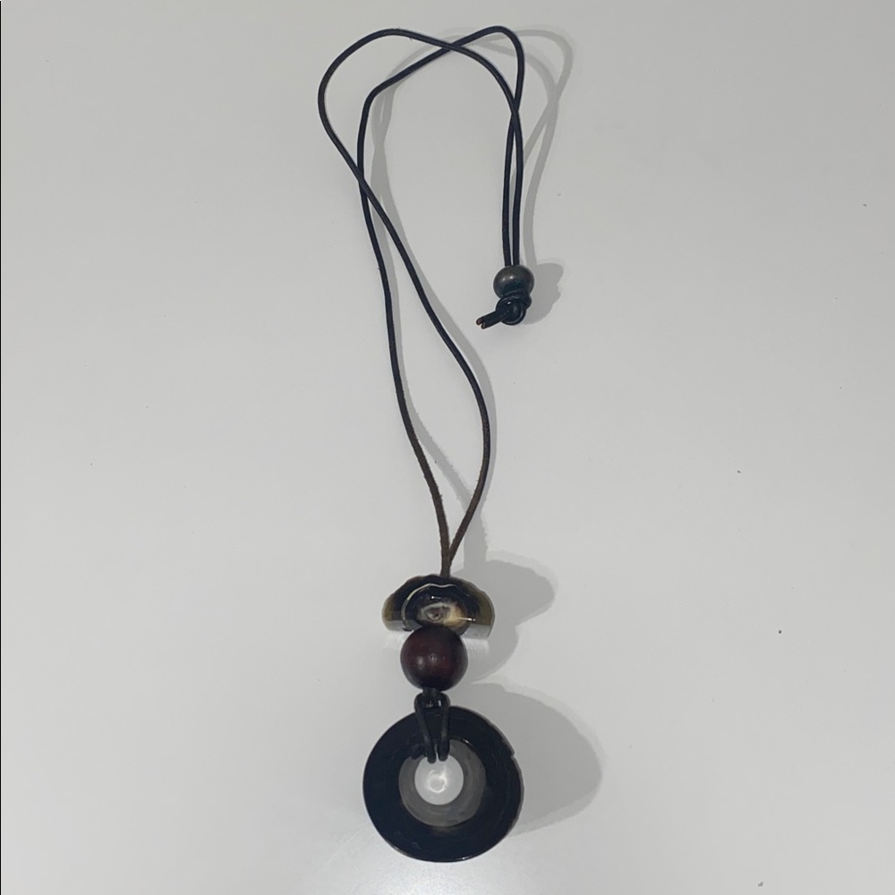 Black and Brown Stone Wood Pendant Necklace